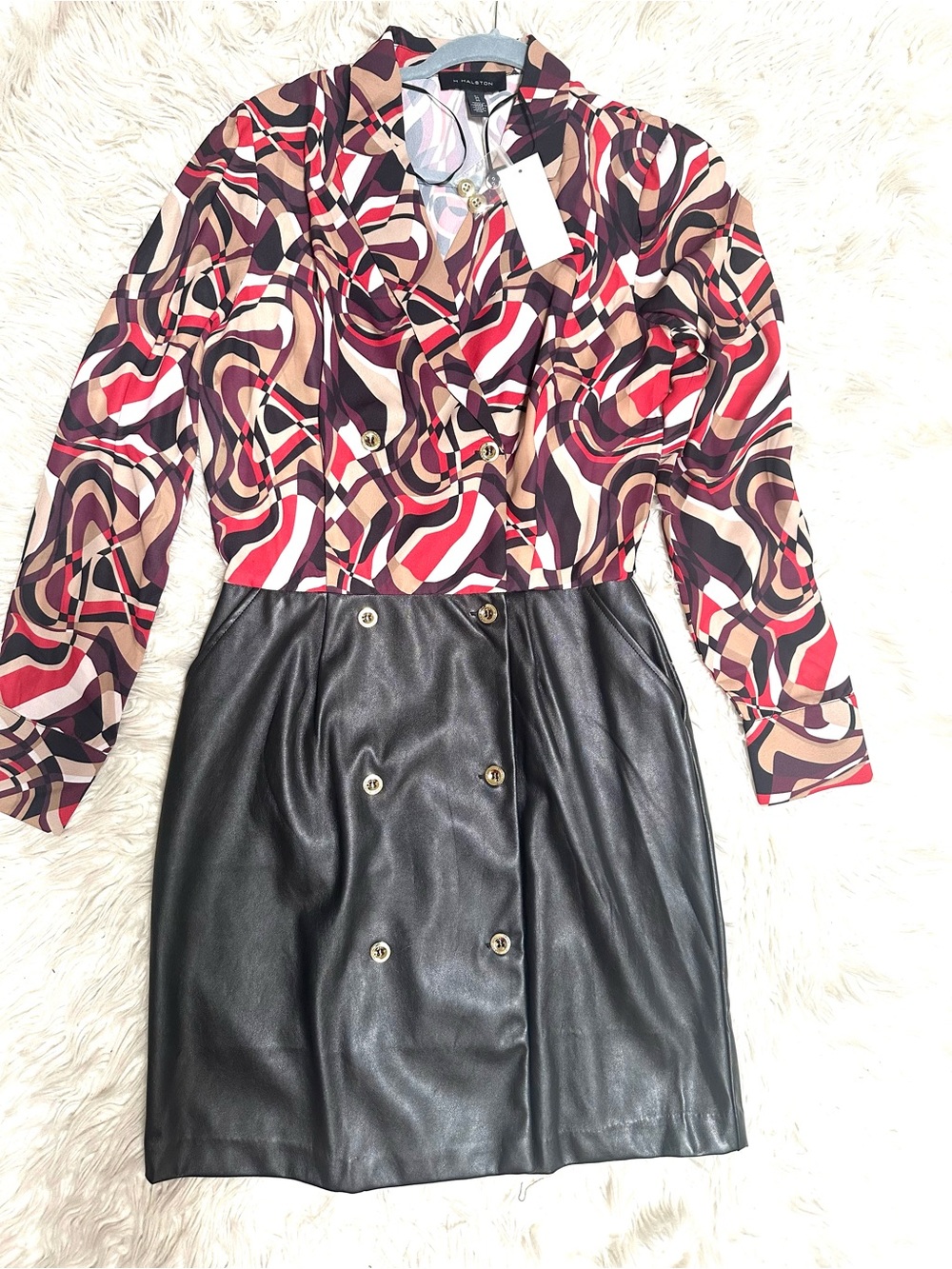 H by Halston Black Faux Leather Mini Skirt with Gold Buttons - Picture 3 of 5